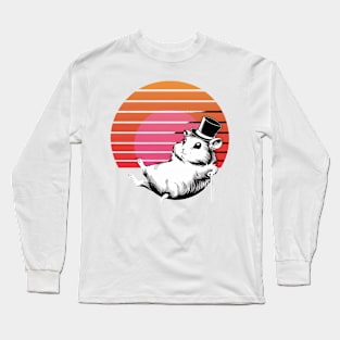 Cute retro hamster vintage sunset hat Long Sleeve T-Shirt